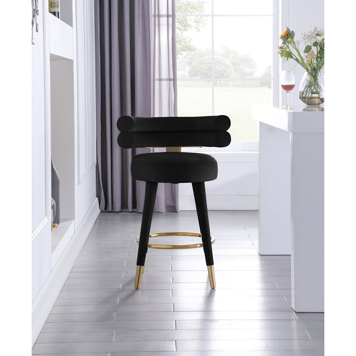 Meridian Furniture Fitzroy Upholstered Black Velvet Counter Stool