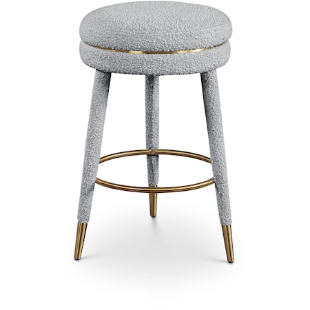 Contemporary Upholstered Grey Boucle Fabric Swivel Counter Stool