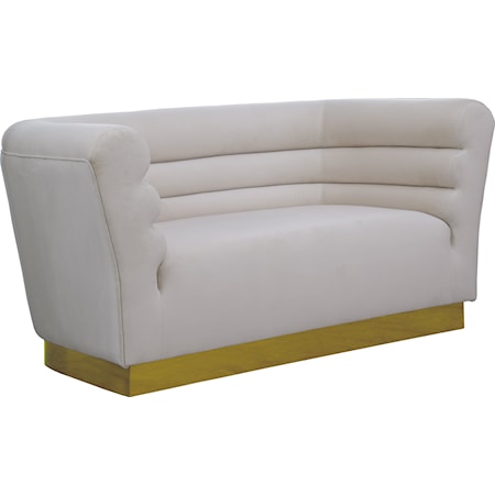 Cream Velvet Loveseat with Gold Steel Base