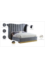 Meridian Furniture Flora Contemporary Upholstered Navy Velvet King Bed with Channel-Tufting