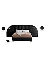 Meridian Furniture Cleo Contemporary Upholstered Black Velvet Queen Bed with Removable Panels