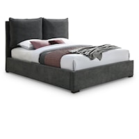 Misha Pepper Black Polyester Fabric Queen Bed (3 Boxes)