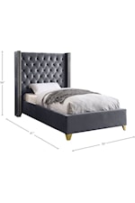 Meridian Furniture Barolo Contemporary Upholstered Grey Velvet Twin Bed