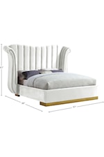 Meridian Furniture Flora Contemporary Upholstered White Velvet King Bed with Channel-Tufting