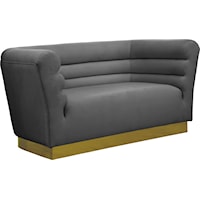 Contemporary Grey Velvet Loveseat with Gold Steel Base