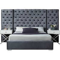Grande Grey Velvet Queen Bed (3 Boxes)