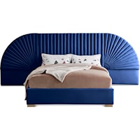 Contemporary Upholstered Navy Velvet Queen Bed with Removable Panels