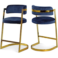 Contemporary Velvet Upholstered Stool with Gold Base