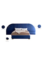 Meridian Furniture Cleo Contemporary Upholstered Navy Velvet Queen Bed with Removable Panels