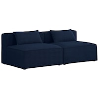 Contemporary Navy Upholstered 2 Seat Modular Sofa