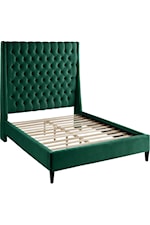 Meridian Furniture Fritz Contemporary Upholstered Green Velvet Queen Bed with Tufting