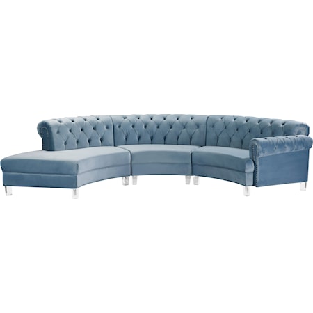 Velvet 3-Piece Sectional with Tufting