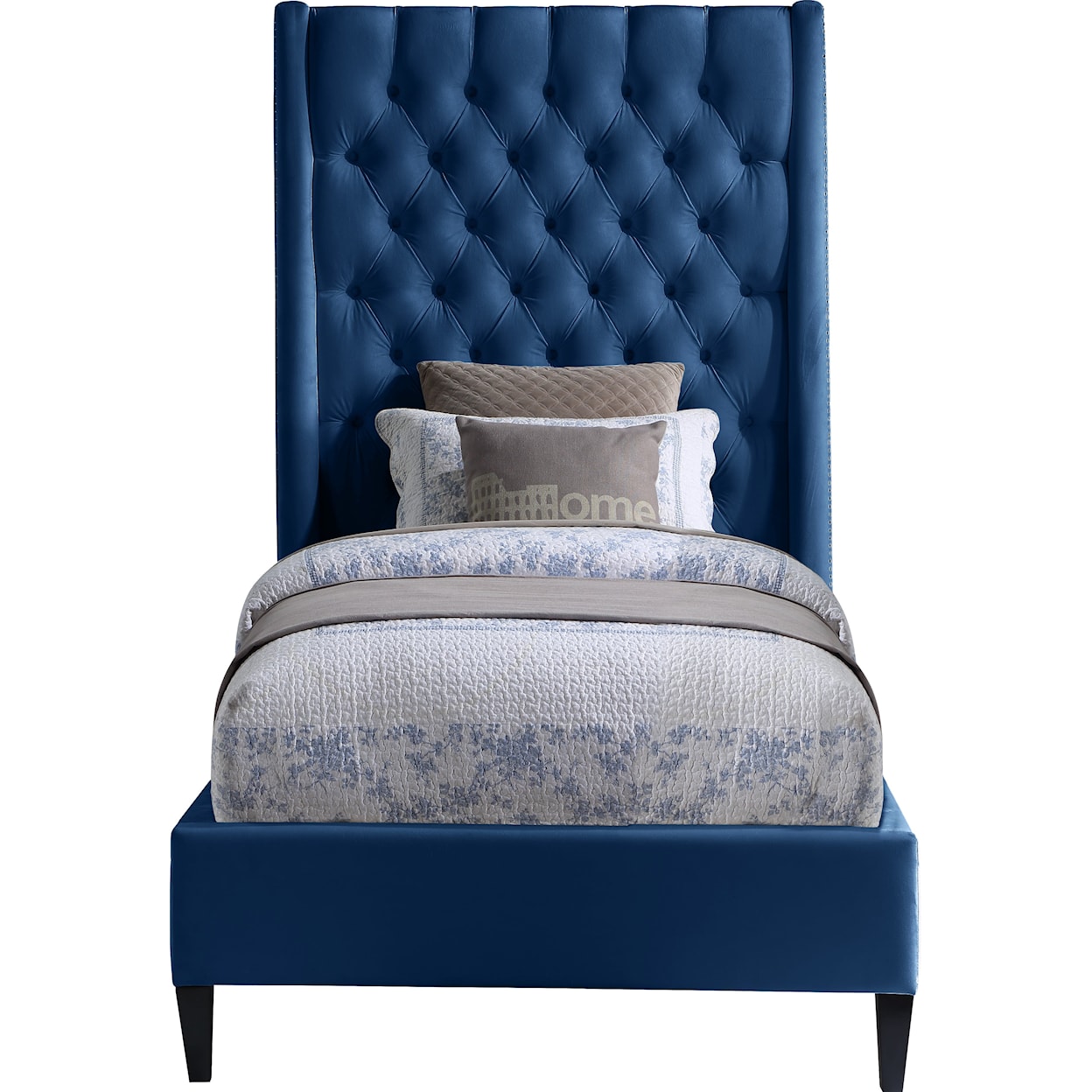 Meridian Furniture Fritz Upholstered Navy Velvet Twin Bed 