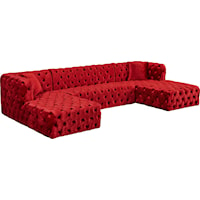 3-Piece Red Velvet Sectional Sofa with Tufting