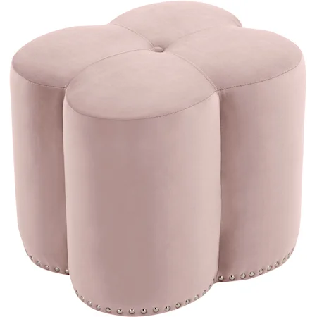 Contemporary Pink Velvet Accent Ottoman with Nailheads