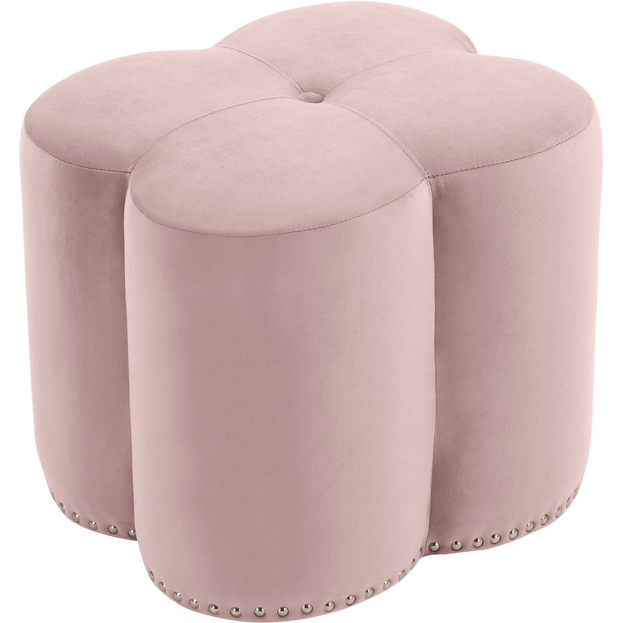 Meridian Furniture Clover Pink Velvet Accent Ottoman with Nailheads