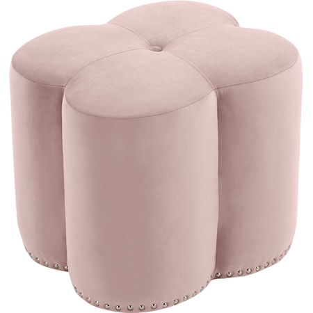 Pink Velvet Accent Ottoman with Nailheads