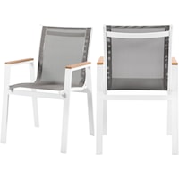 Nizuc Grey Mesh Water Resistant Fabric Outdoor Patio Aluminum Mesh Dining Arm Chair