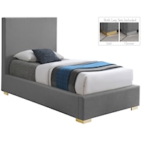 Mid-Century Modern Grey Upholstered Twin Bed