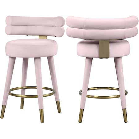 Upholstered Pink Velvet Counter Stool