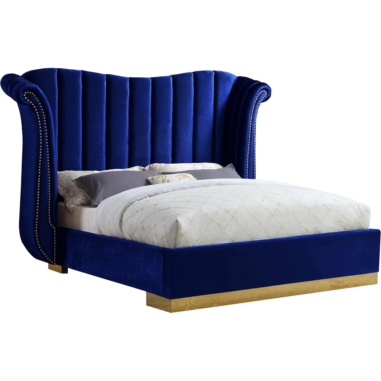 Meridian Furniture Flora Upholstered Navy Velvet Queen Bed 