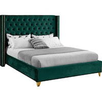 Contemporary Upholstered Green Velvet King Bed