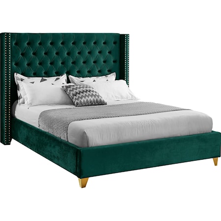 Upholstered Green Velvet King Bed