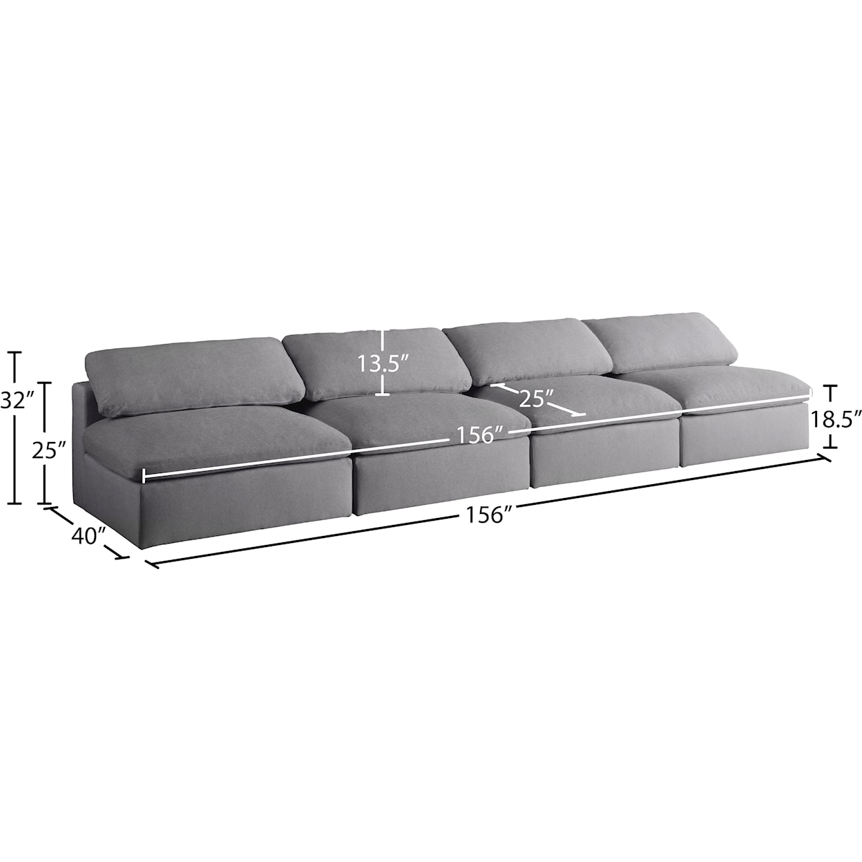 Meridian Furniture Serene Deluxe Comfort Modular Armless Sofa