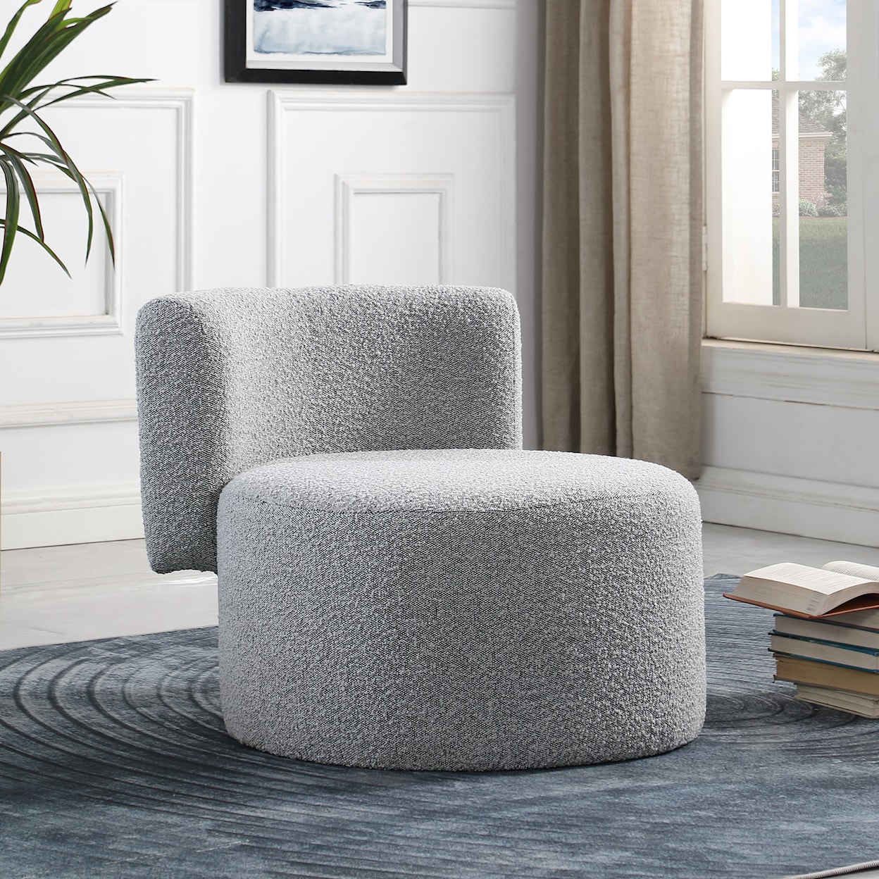 Meridian Furniture Como Upholstered Grey Boucle Fabric Accent Chair