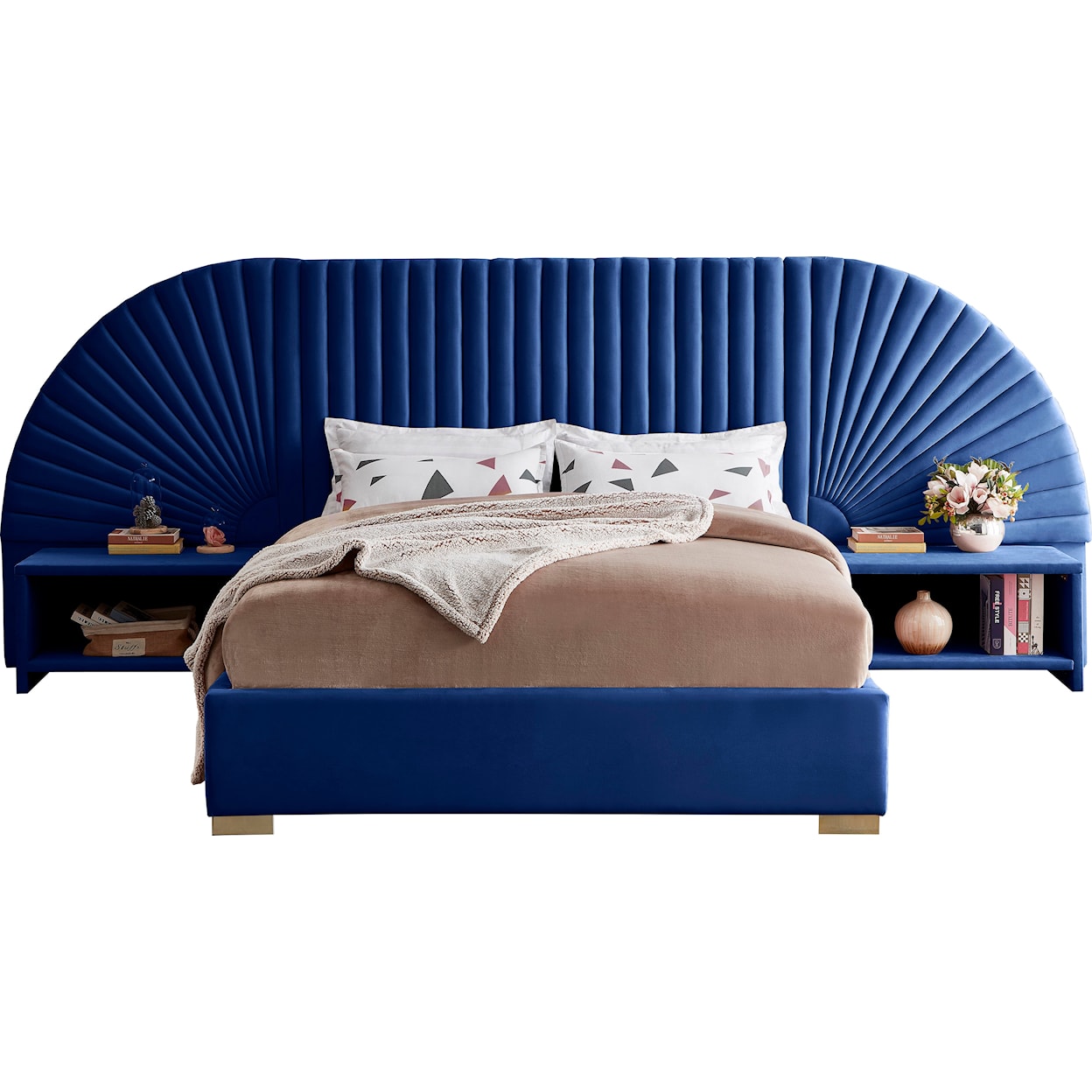 Meridian Furniture Cleo Upholstered Navy Velvet Queen Bed