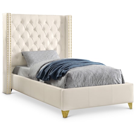 Transitional Leather Upholstered Twin Bed with Tufted Headboard