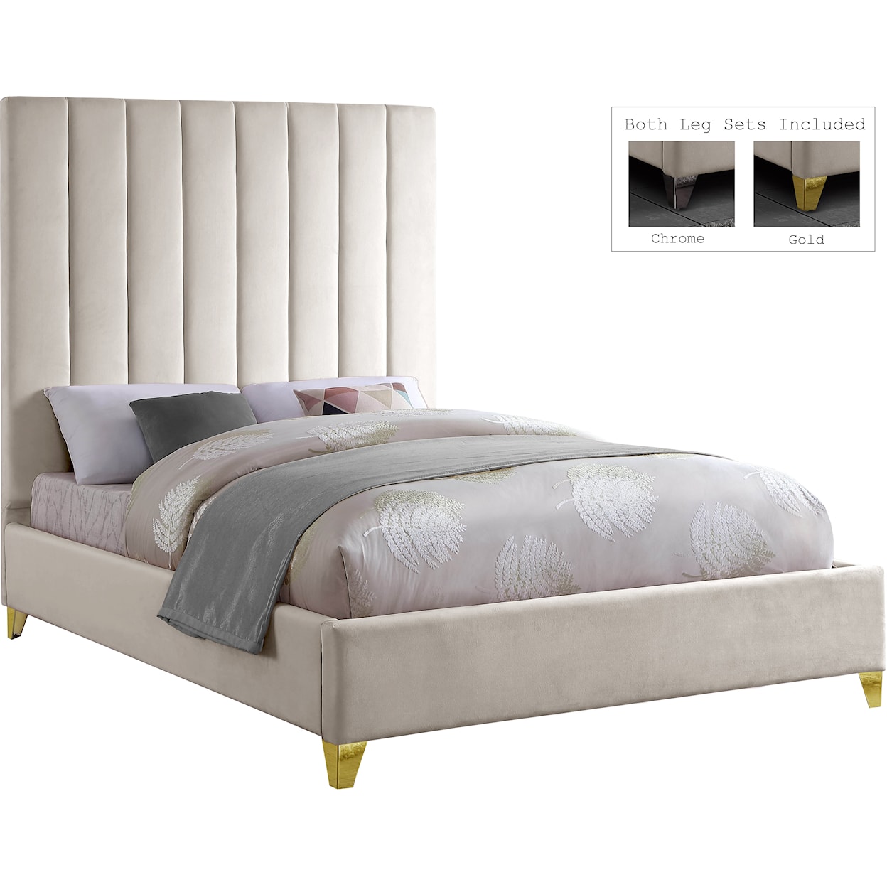 Meridian Furniture Via Full Panel Bed with Channel Tufting