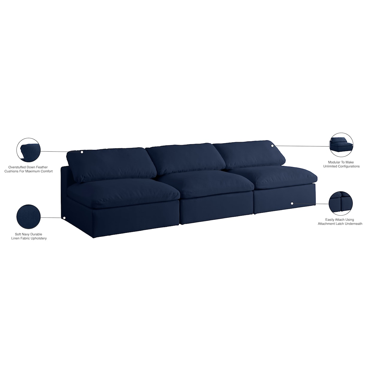 Meridian Furniture Serene Deluxe Comfort Modular Armless Sofa