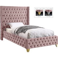 Savan Pink Velvet Twin Bed