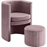 Selena Pink Velvet Accent Chair And Ottoman Set