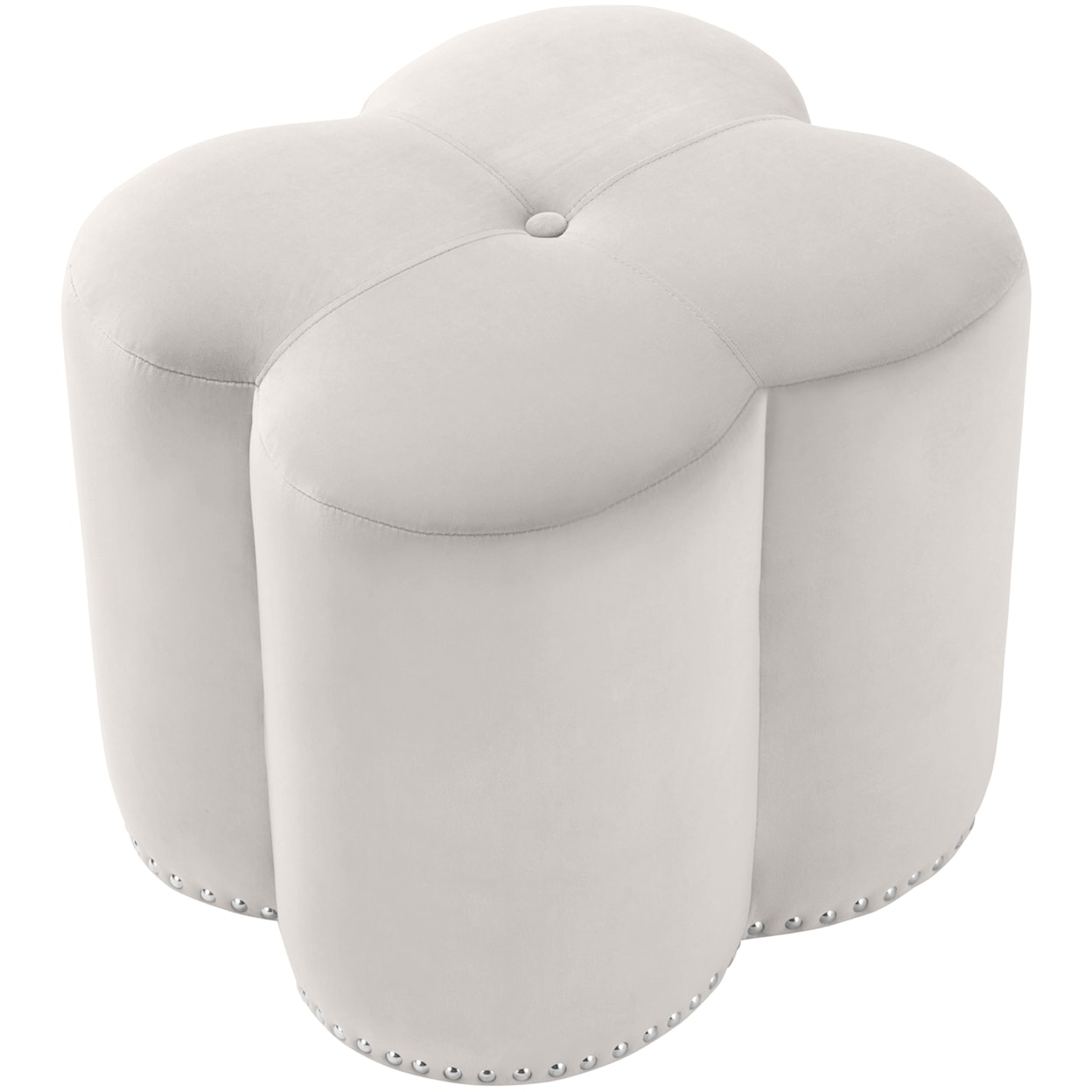 Meridian Furniture Clover Cream Velvet Accent Ottoman with Nailheads