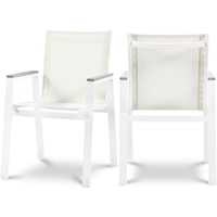 Nizuc White Mesh Water Resistant Fabric Outdoor Patio Aluminum Mesh Dining Arm Chair