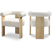 Mid-Century Modern Cream Boucle Fabric Barrel Dining Chair
