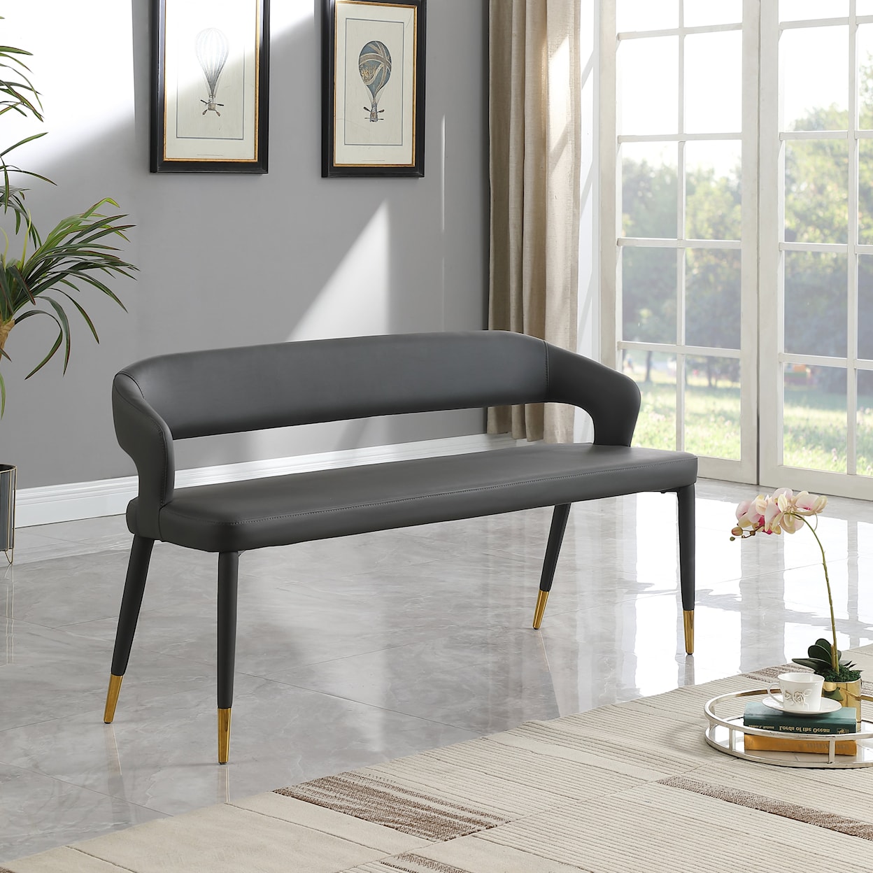 Meridian Furniture Destiny Upholstered Grey Faux Leather Bench
