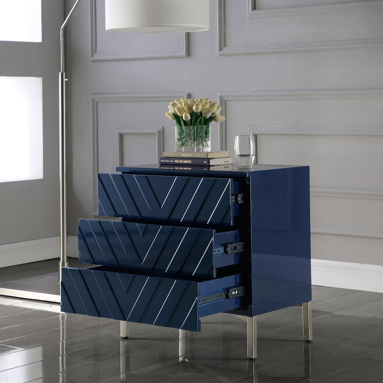Meridian Furniture Collette Navy Side Table with 3 Drawers