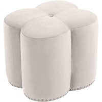 Contemporary Cream Velvet Accent Ottoman with Nailheads