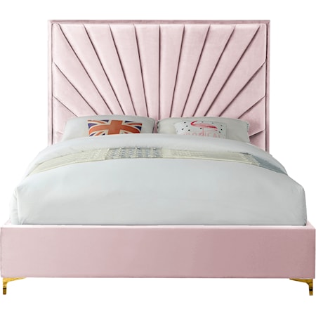 Contemporary Eclipse Queen Bed Pink Velvet