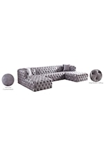 Meridian Furniture Coco 3-Piece Grey Velvet Sectional Sofa with Tufting