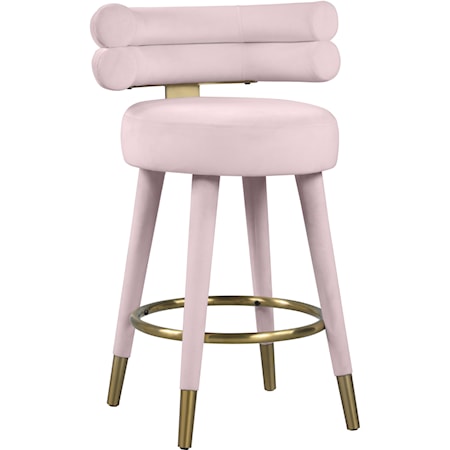 Upholstered Pink Velvet Counter Stool