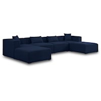 Contemporary Navy 6-Piece Sectional Sofa with Tuxedo Arms