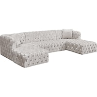 3-Piece White Velvet Sectional Sofa with Tufting