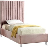 Contemporary Candace Twin Bed Pink Velvet