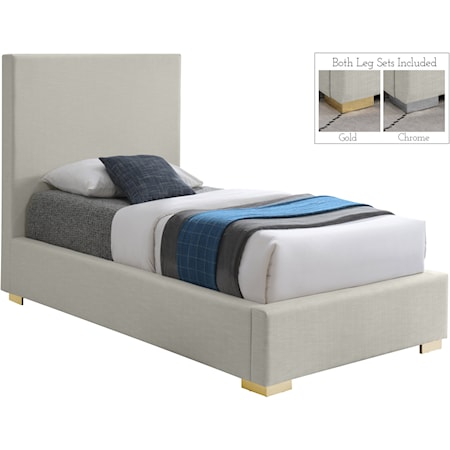 Mid-Century Modern Beige Upholstered Twin Bed
