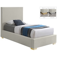 Mid-Century Modern Beige Upholstered Twin Bed