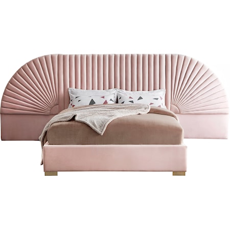 Upholstered Pink Velvet Queen Bed